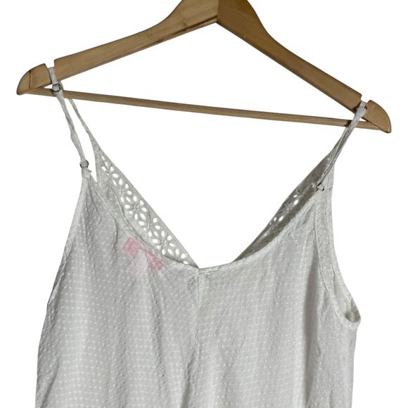 Oscar de la Renta Pink Label White Cotton V-Neck Eyelet Slip Pajama Dress Size L - Picture 6 of 8